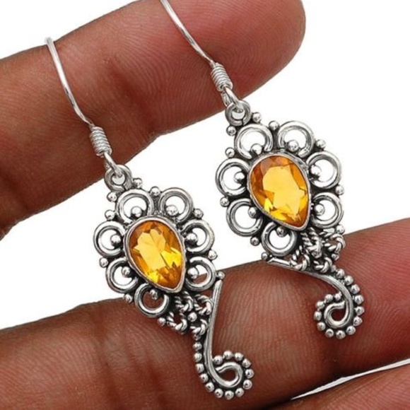 Citrine. 925 Solid Sterling Silver Earrings - Picture 1 of 1